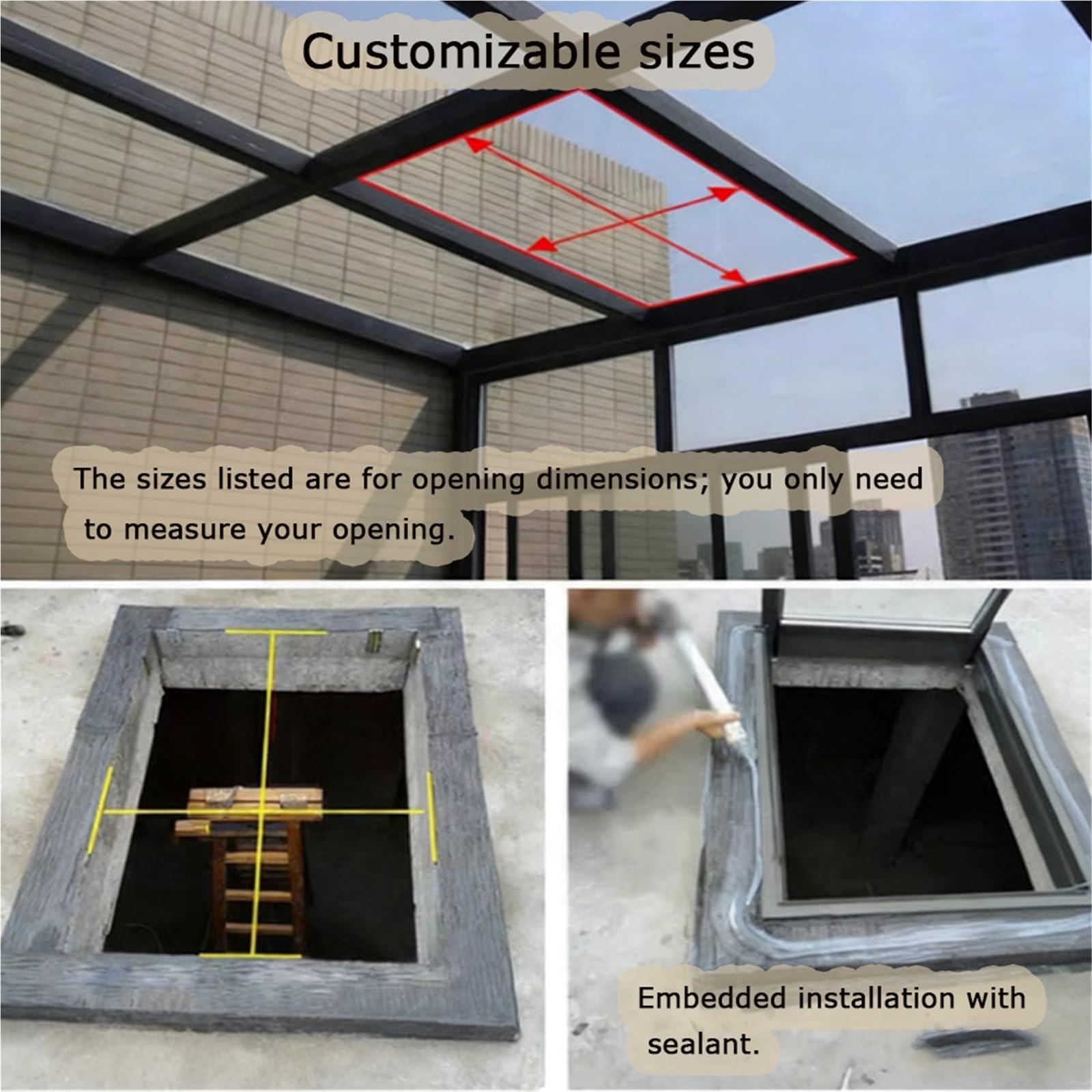 Personalizzabile Finestre Tetto Lucernario, Doppi Uscita D'emergenza Illuminazione Finestra Pozzo, Telaio Alluminio Elettrico Sensore Pioggia Tutto Uno Ventilazione(40x80cm)