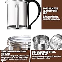 Vista 7 de Olla de vidrio transparente de 4 tazas de acero inoxidable sin recubrimiento, cafetera italiana, cafetera moca greca, cocina clásica de inducción