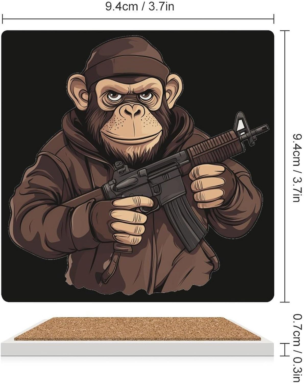 Gorilla Gun Ceramic Coasters Square Drinks Coaster Coffee Table Decor Table Coaster for Home Bar