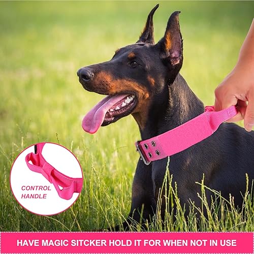 Miniatura 6 de Yunleparks Collar reflectante para perros medianos, collar táctico de nailon con asa de control y hebilla de metal para pasear perros (M, rosa)
