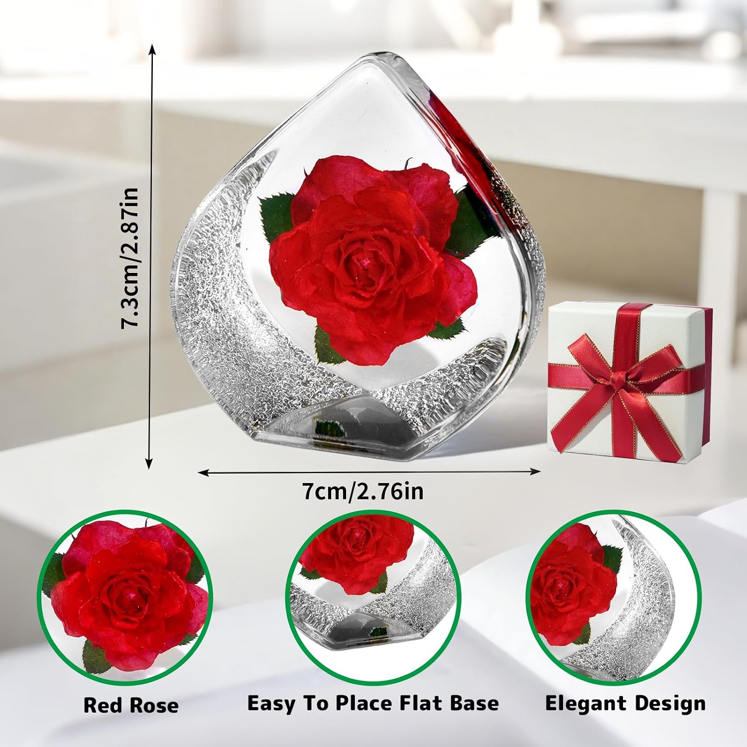 Preserved Red Rose in Resin,Teardrop Shaped Real Rose Gift Set Perfect Roses Present for Birthday Anniversary Christmas Valentine with High End Packaging and Elegant Decor, Red