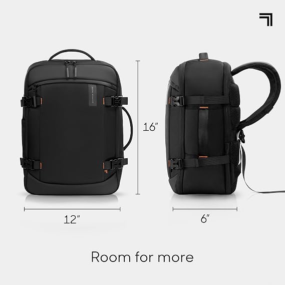 Sharper Image Travel Backpack for Men & Women 23L TSA Flight Ready Weekender Bag for Carry On Luggage, Fits 17 Laptop, Water Resistant Casual Daypack for Traveling, Black (Venture Collection)