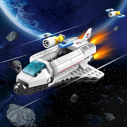 Miniatura 3 de Juguetes de transporte espacial para niños de 6, 7, 8, 9, 10, 11, 12 años, kit de construcción aeroespacial STEM 3 en 1 con cohete de transporte