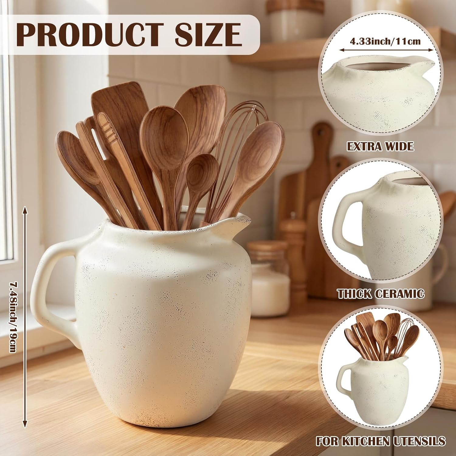 Potchen Vintage Kitchen Utensil Holder Crock,Novelty,Antique Cream image 3