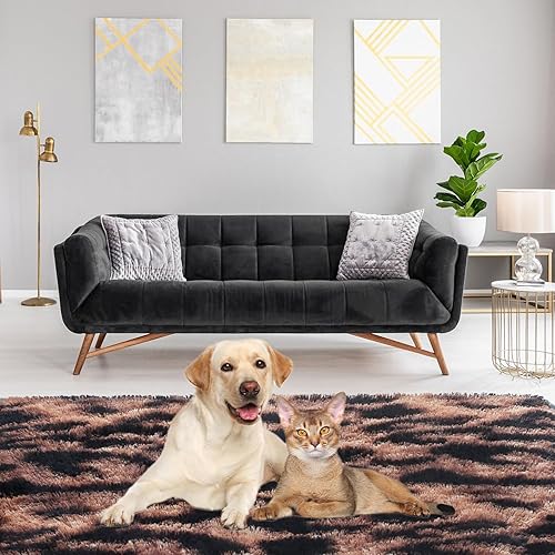 Miniatura 8 de Alfombra de leopardo esponjosa de 3 x 5 pies para sala de estar, dormitorio, alfombra de área con teñido anudado marrón y negro de 3 x 5 pies,