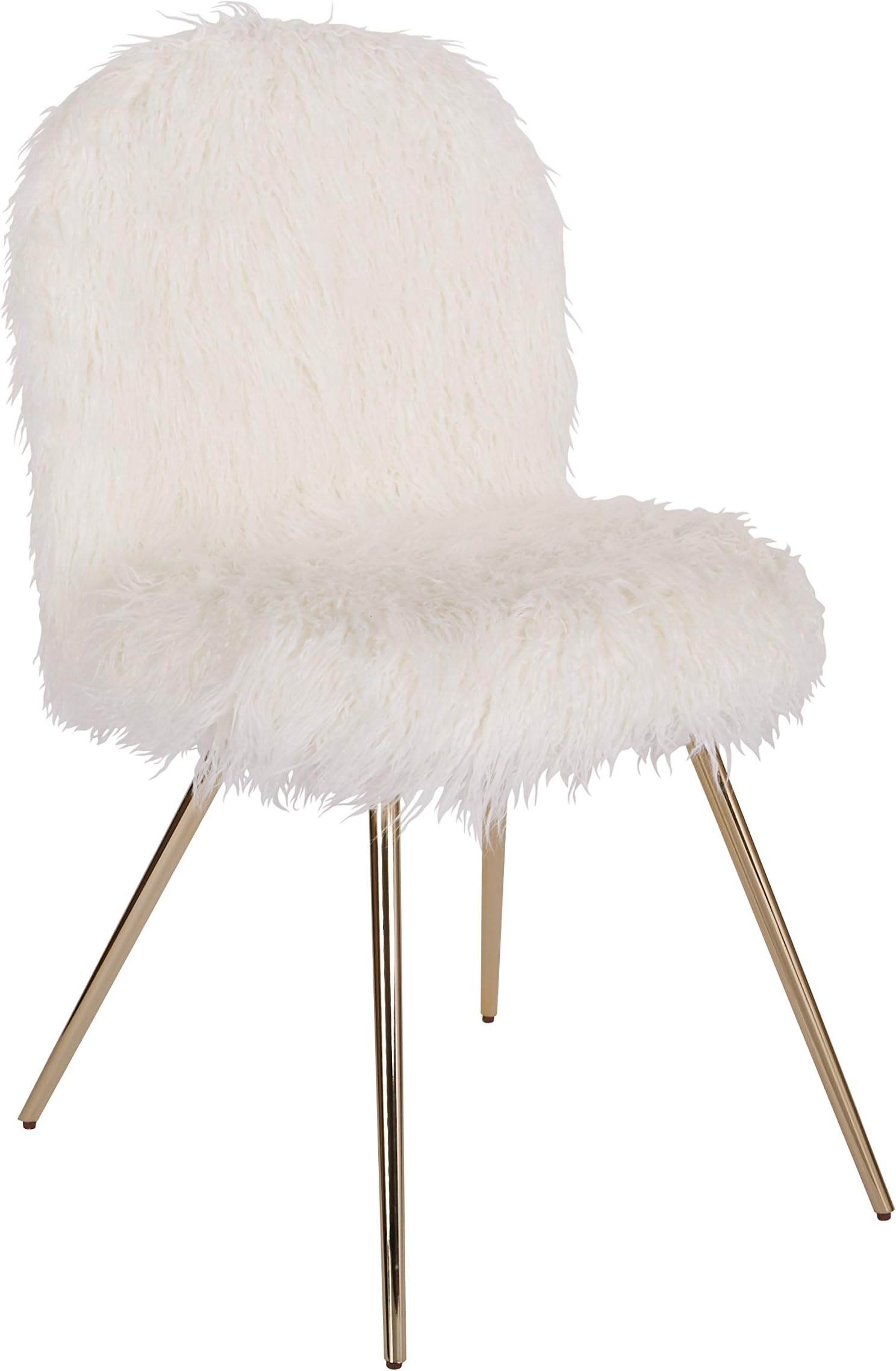 Julia Accent Chair, White Faux Fur and Gold Legs
