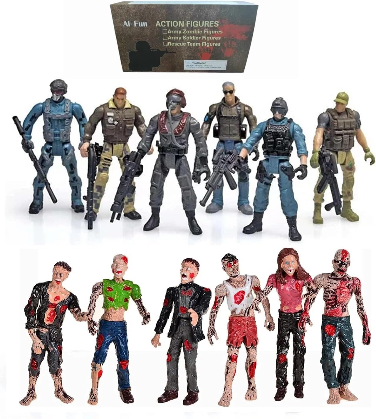 12PCS Zombie Dead VS Mercenary Action Figures Set, Army Men Fighting with Horror Figures Battle Scene Zombie Playset for Kids