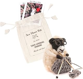 Sew Heart Felt | Hand-Felted Knitting Nora Sheep | Organic Wool Home Decor | Fair Trade Plush Animal Ornament | Gift for Any Occasion | Perfect for New Spaces & Home Accessories