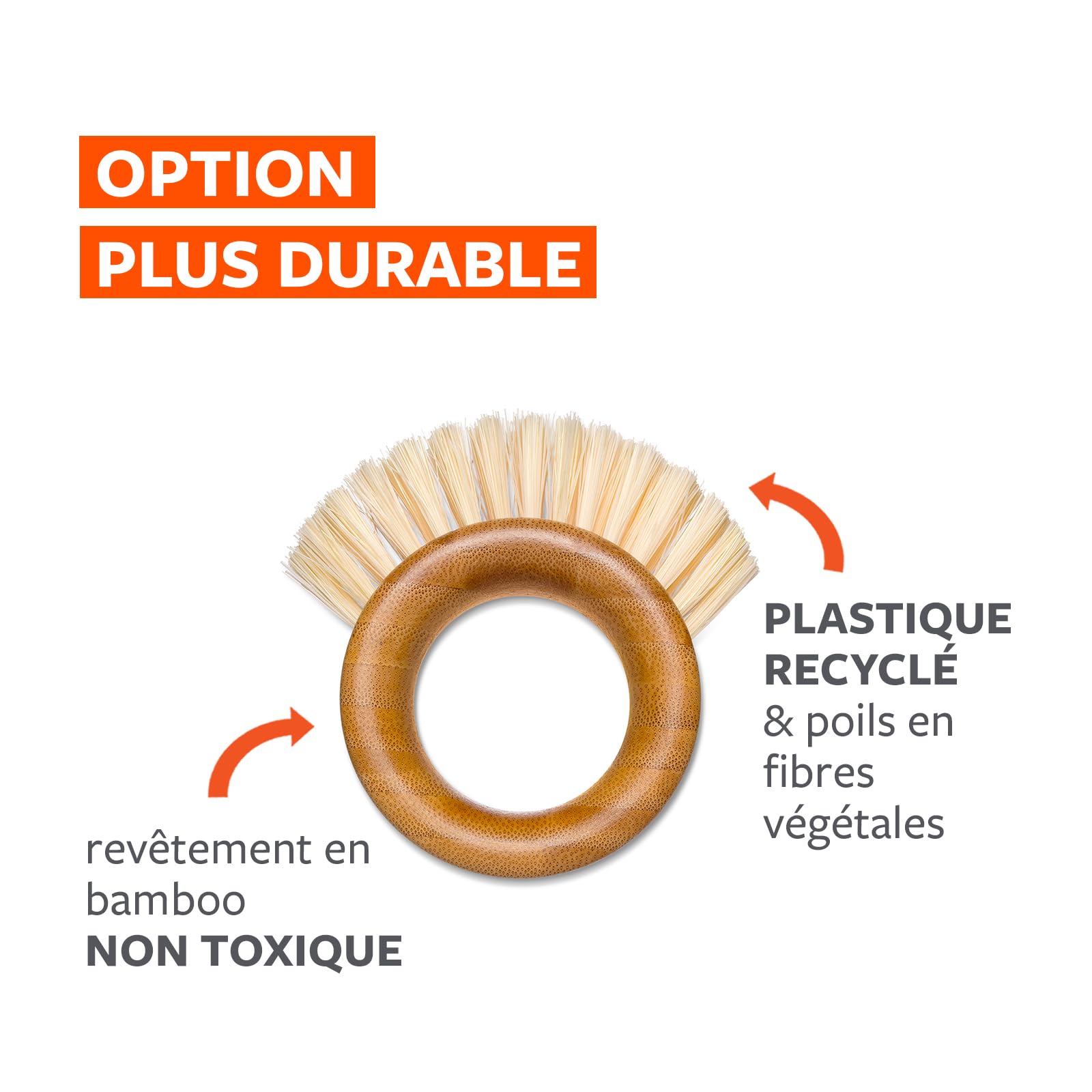 Full Circle The Ring Brosse à Légumes et Fruits Nettoyage Doux Poils Recyclés Fibres Végétales Manche Ergonomique sans BPA