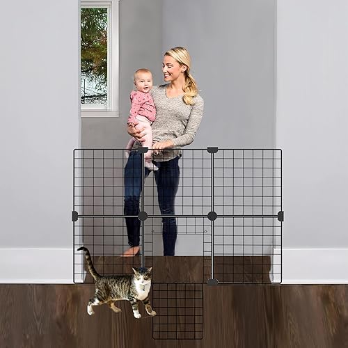 Miniatura 2 de Puerta de seguridad para mascotas montada libremente para mascotas, diseño fácil de instalar con construcción de acero duradera, se adapta a