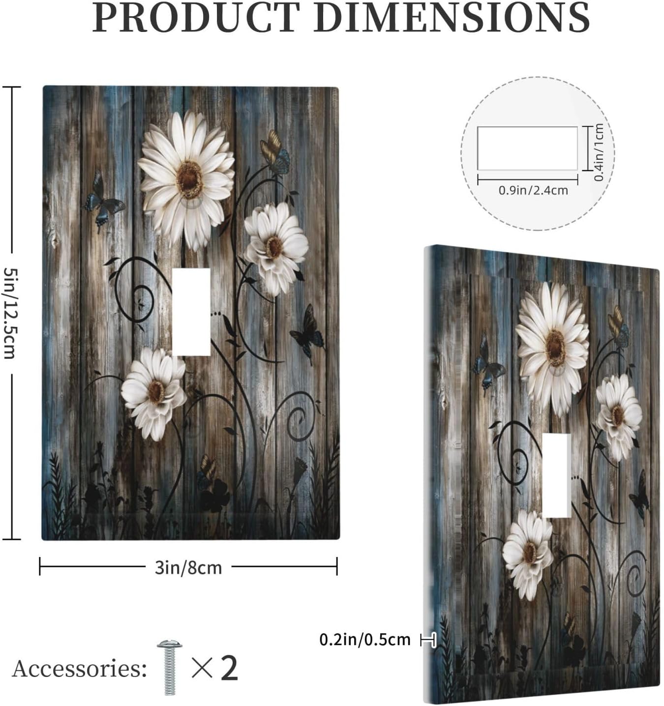 Rustic Wood Background Floral Butterfly Daisy Decorative Light Switch Cover 1 Gang Single Toggle Device Electrical Faceplate Switchplates Decorator Outlet Wall Plate for Farmhouse Bedroom Decor