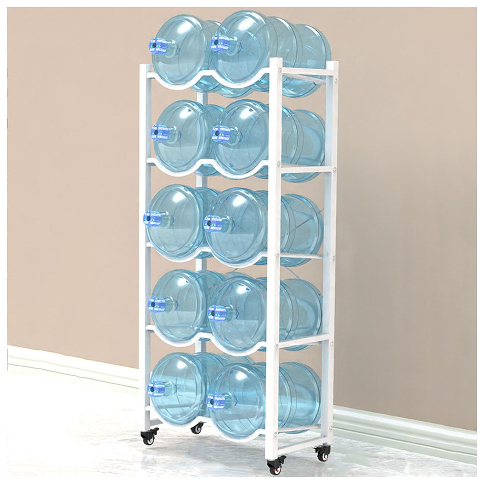 Soporte para Botellas de Agua Resistente de Cinco Posiciones con Cuatro Ruedas: Estante portátil para Botellas de Agua y Soporte para Enfriador, Ideal para oficinas, gimnasios y restaurantes
