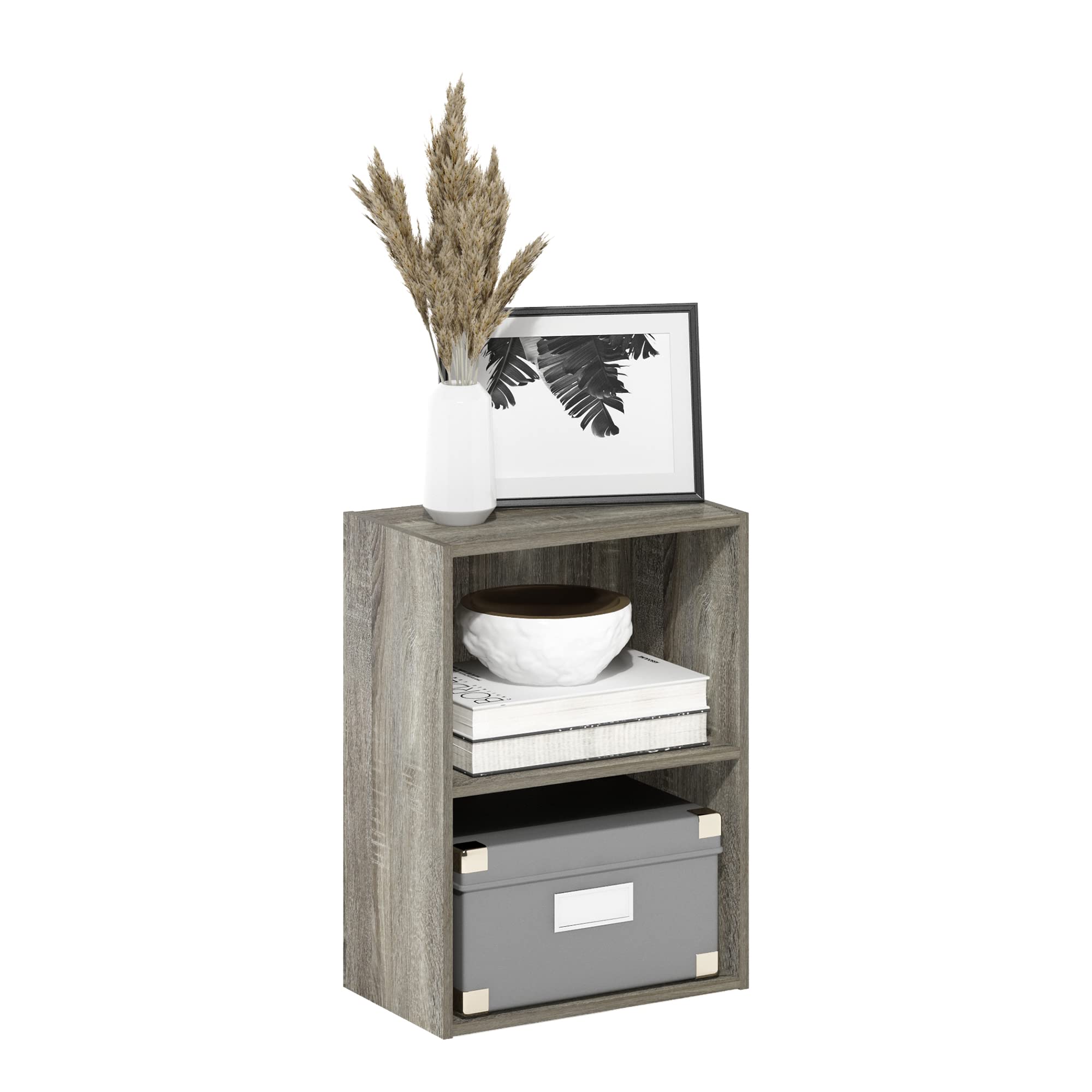 Furinno LUDER Book Shelf, 2-Tier Modern Bookshelf, Open Shelves Bookcase 9 x 16 x 21, for Living Room, Bedroom, Home Office, French Oak โ image 1