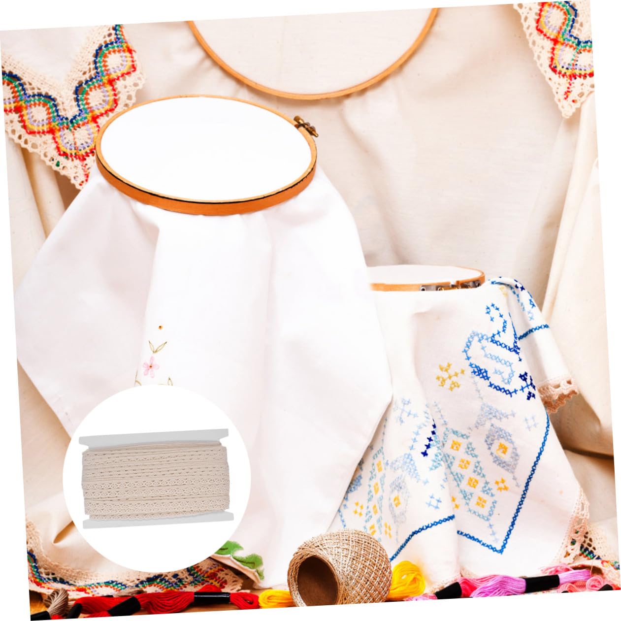 Gadpiparty 3 Cinta de Encaje de Algodón de Yards para Manualidades Diy Borde Decorativo para Manteles Cortinas y Ropa Material de Costura y Multifuncional