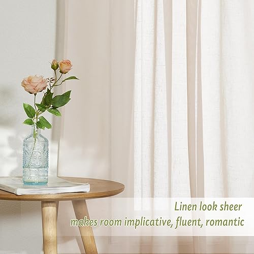 Miniatura 5 de PONY DANCE Cortinas transparentes de 84 pulgadas de largo, filtro de luz de gasa con aspecto de lino semitransparente para decoración del hogar,