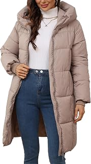 Maeau - Lange Daunenjacke mit Kapuze, Damen, Winter, Reißverschluss, warm, Daunenjacke, gesteppt, Parka, lang, lässig, XS-XXL