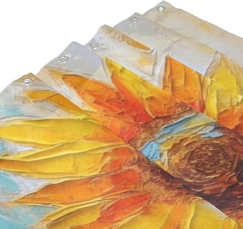 Miniatura 3 de YLATY2221 - Cortina de ducha de girasol para baño, pintura al óleo, hojas verdes, flores, bohemio, tela amarilla abstracta, moderna, impermeable