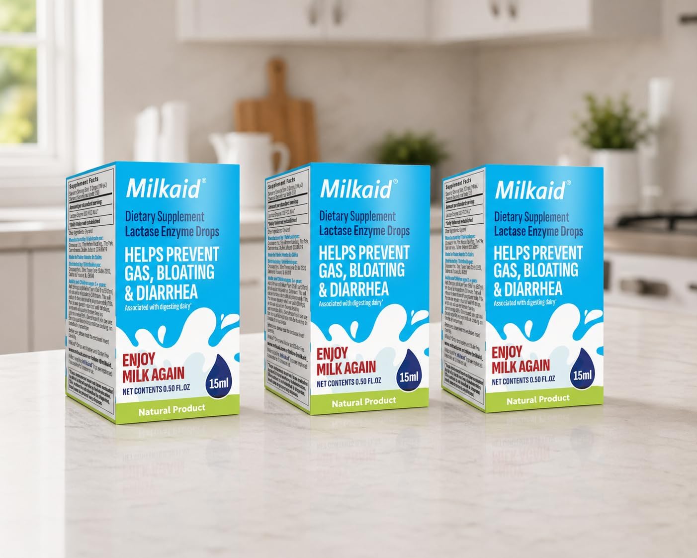 Milkaid Lactase Enzyme Drops for Lactose Intolerance | Prevents Gas, Bloating & Diarrhea | Fast Acting Dairy Digestive Supplement | Gluten Free & Vegetarian | No Artificial Flavor | 0.5 Fl Oz (3)