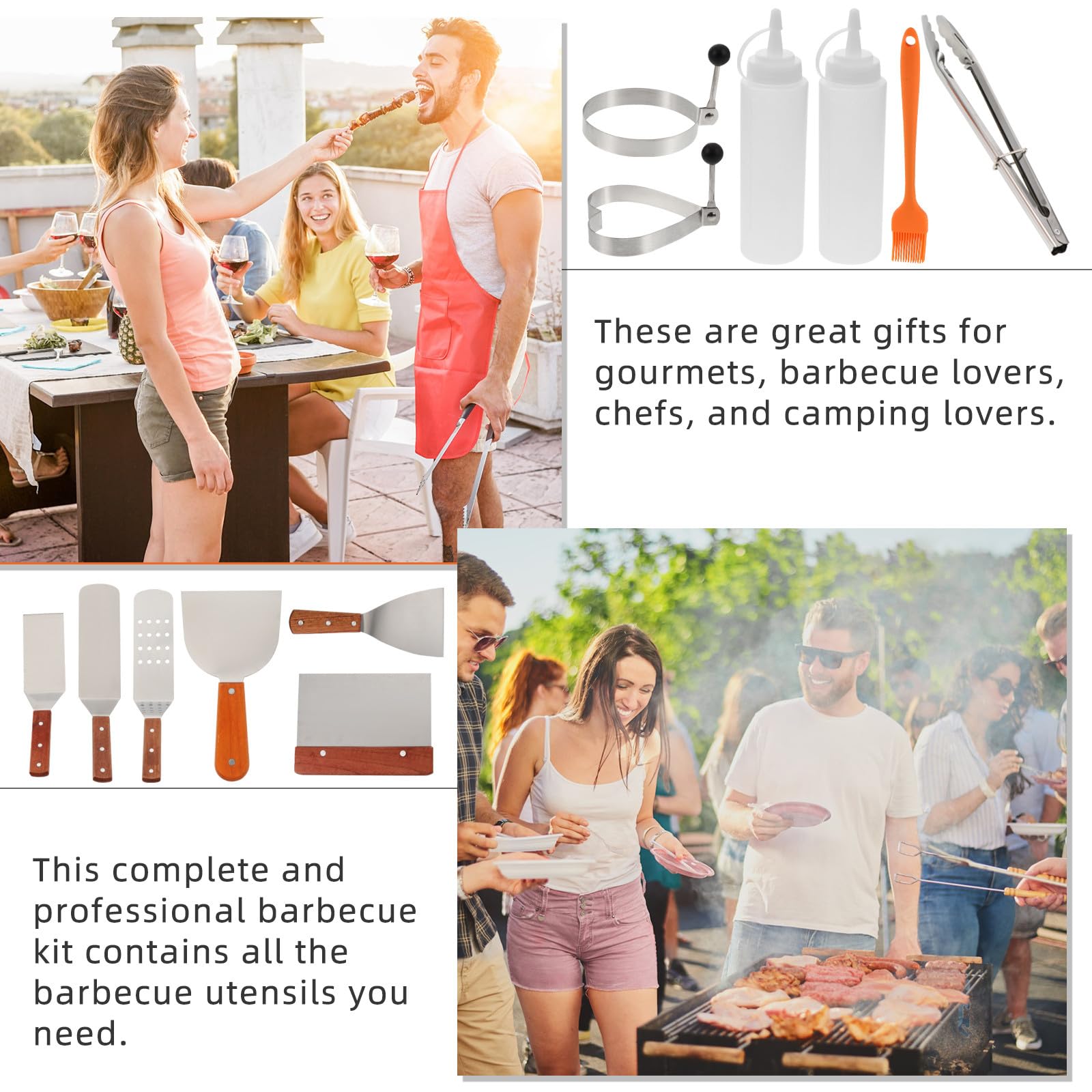 Grillbesteck für Outdoor Barbecue und Camping Einfach zu Bedienen Praktisches und Komplettes Barbecue aus Edelstahl 12 Stück für Grill Liebhaber