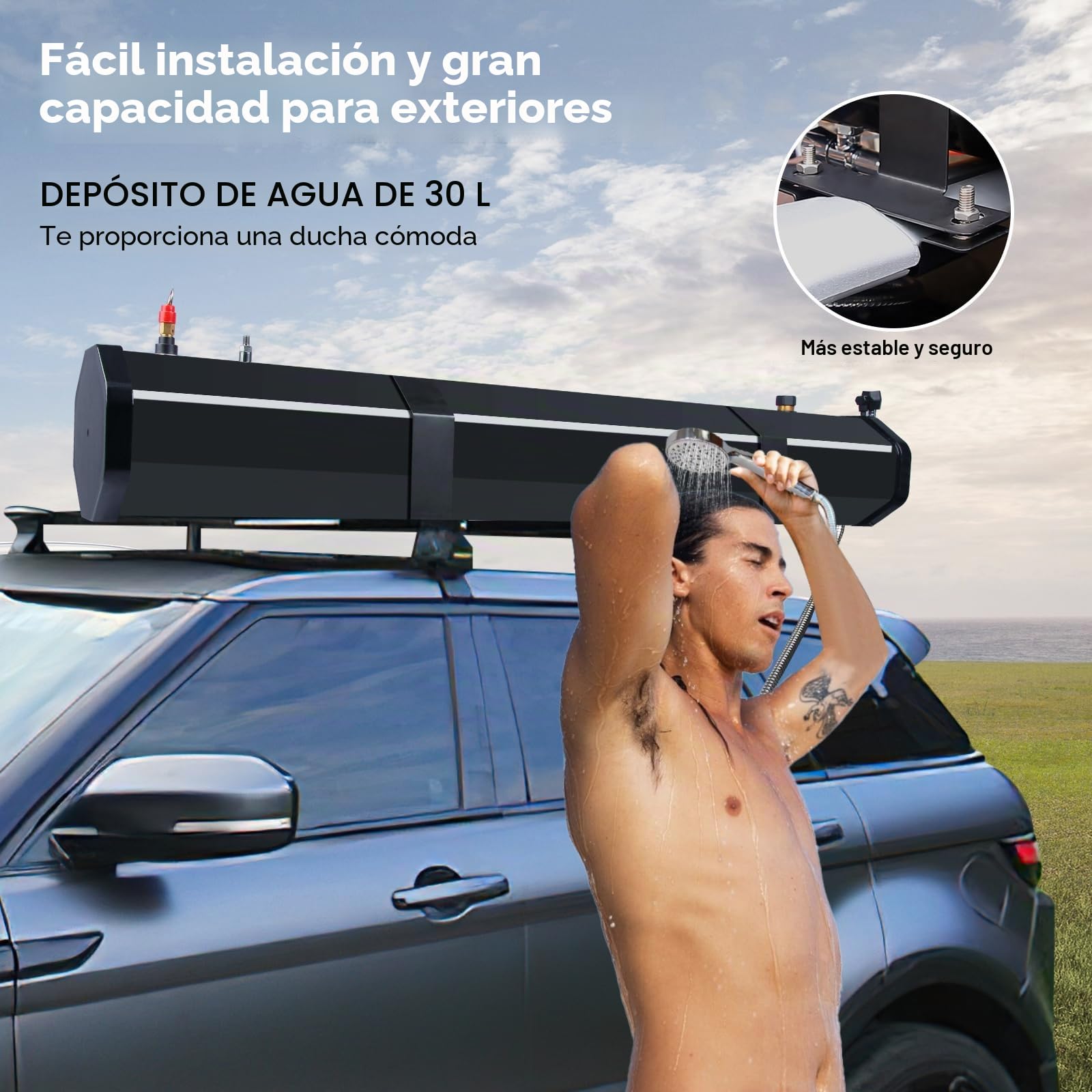 Ducha Portátill Camping - Ducha para Portaequipajes, Tanque De Agua Autosuperación Portátil para Vehículo 30L, Ducha Solar Exterior, con 1.5 Manguera y Alcachofa Para Crossovers, Camiones, SUV Etc