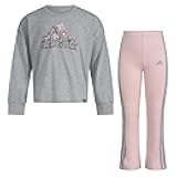 Girls' 2-Piece Long Sleeve Graphic Tee & Flare Pant Set, Grey Heather Pink, 6