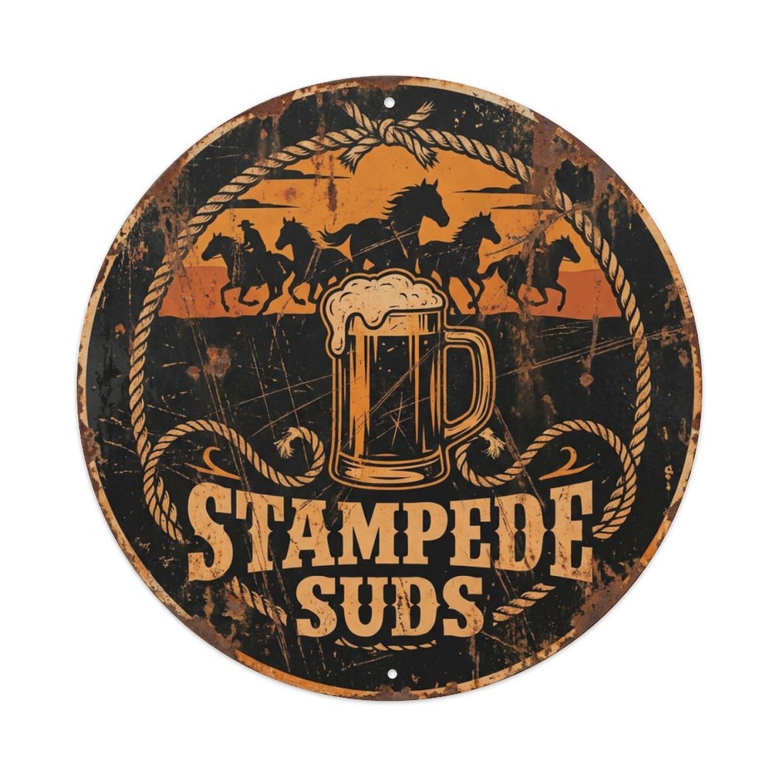 Vintage Beer Western Cowboy Stampede Suds Retro Bar for Pub Metal Tin Sign