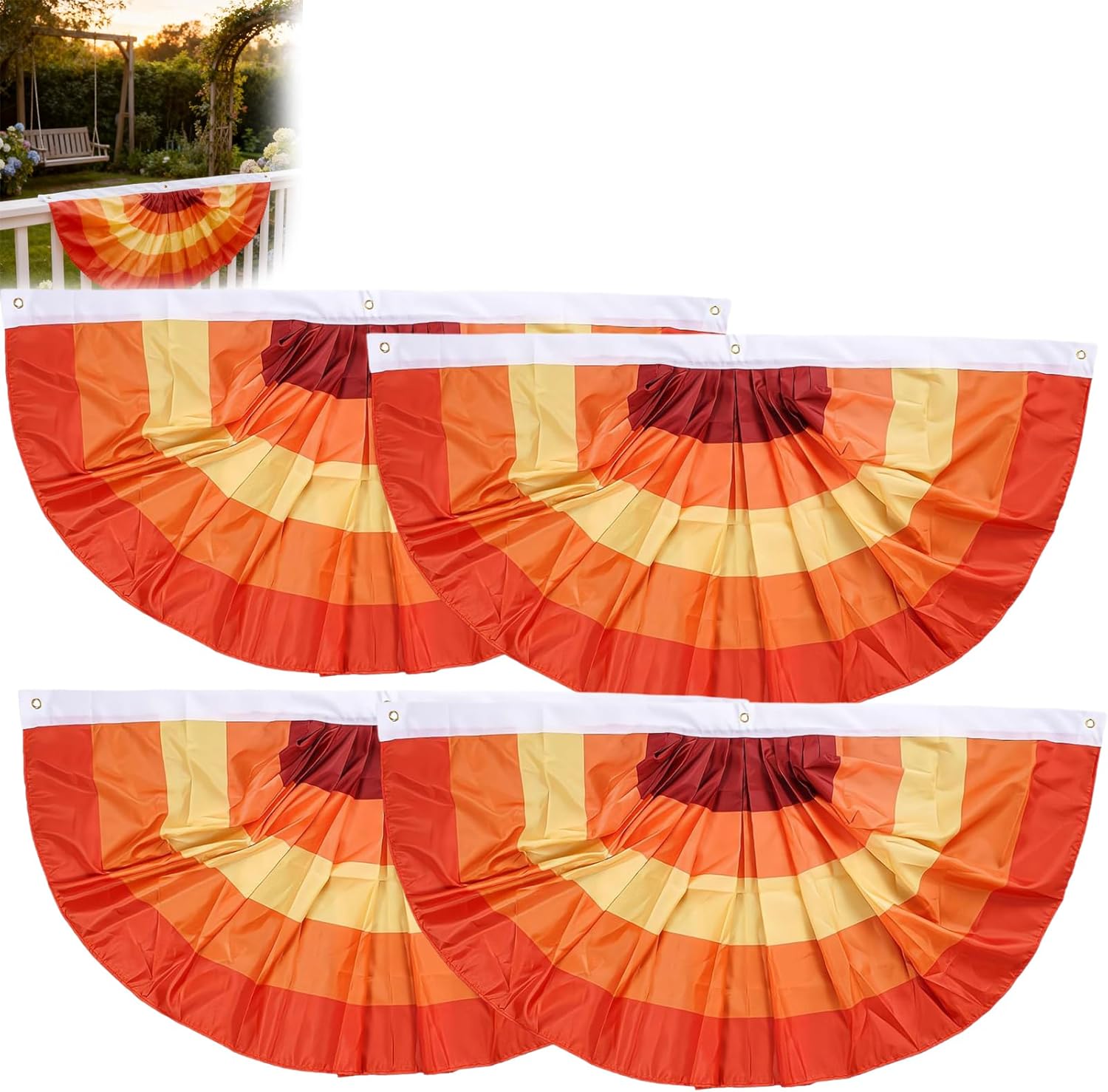 Thanksgiving Fan Flag Fall Bunting Outdoor Flag with 3 Grommets,3 x 6FT Half Fan Banner Bunting Flags for Halloween Indoor Outdoor House Holiday Yard Decorations Party Props (4pcs)
