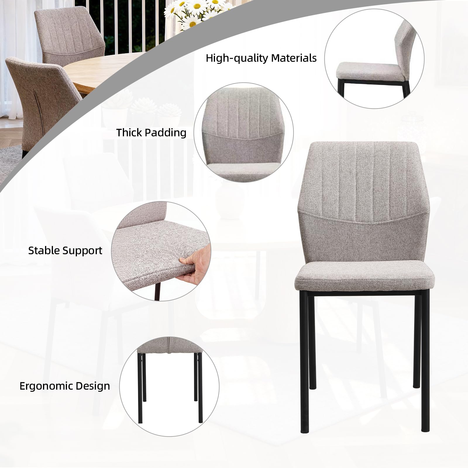 Esszimmerstühle Beige 2er Set, Küchenstuhl, Polsterstuhl Stühle, Esszimmer Beige Sitzfläche aus Polyester, für Esszimmer, Wohnzimmer, Schlafzimmer