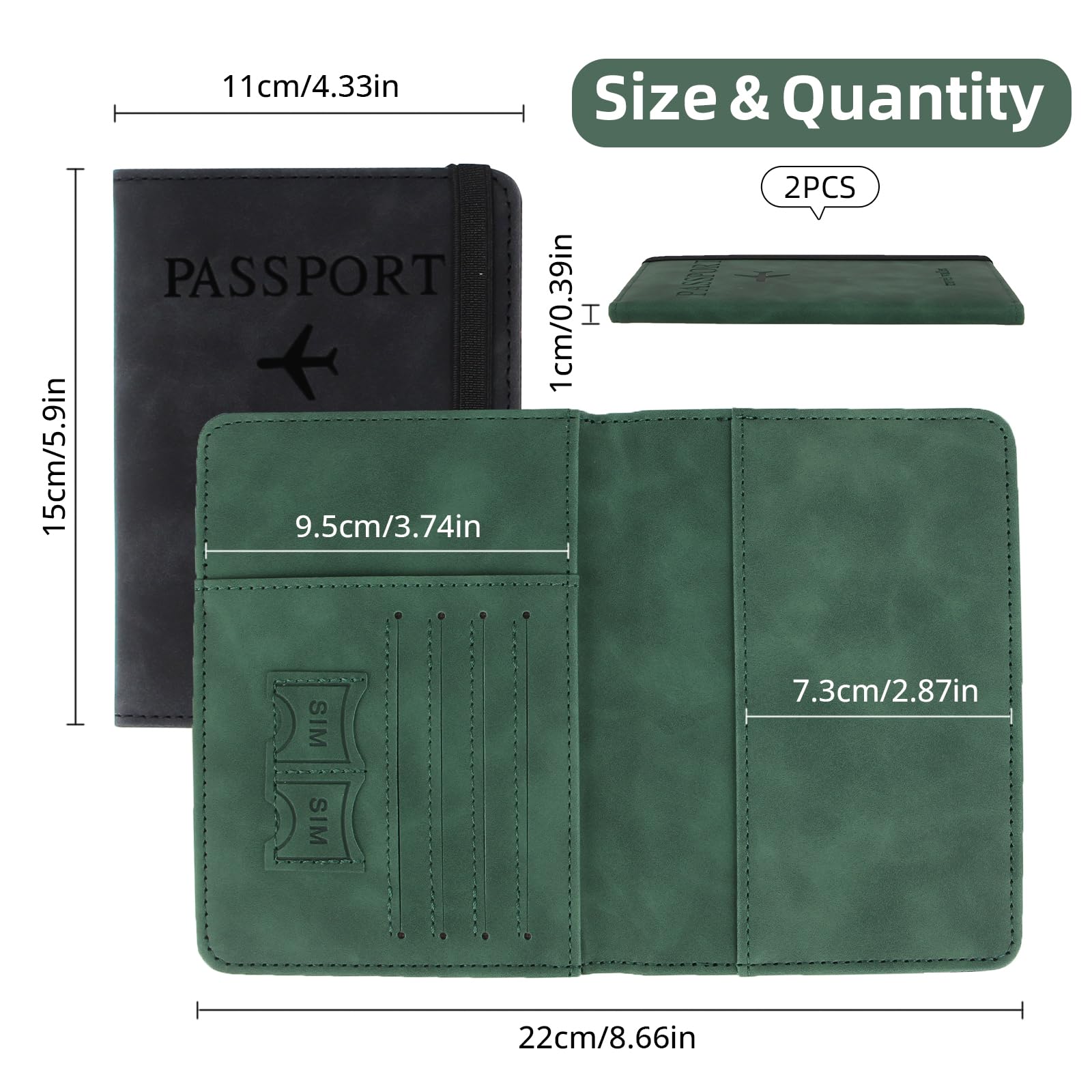 Etui na paszport, etui na paszport z blokadą RFID, 2 sztuki, etui na paszport ze skóry PU, wielofunkcyjny organizer na paszport, dowód osobisty, karty kredytowe, dokumenty podróżne, czarny,
