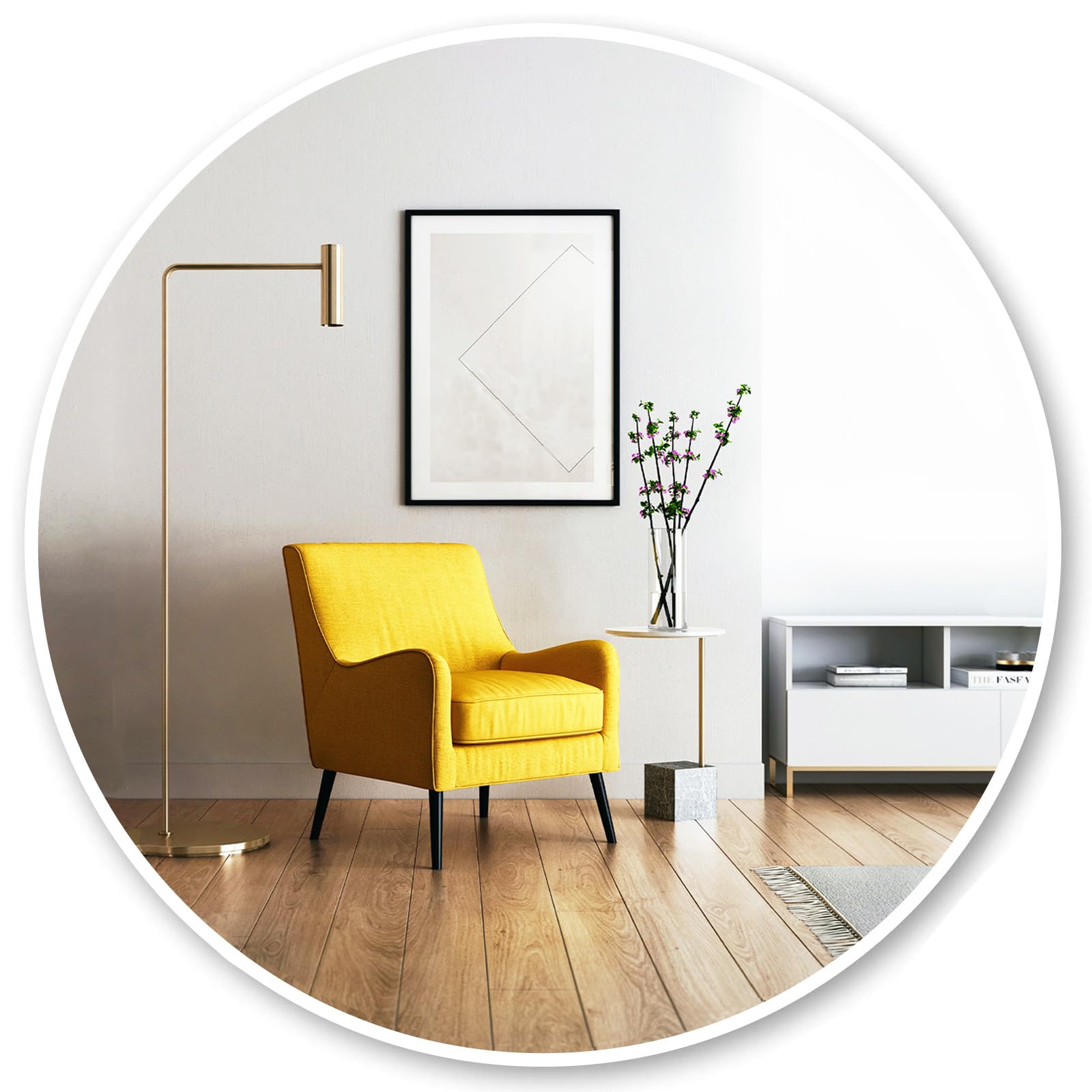 Oruii Round Mirror, 24 inch White Circle Mirror, White Metal Frame Circular