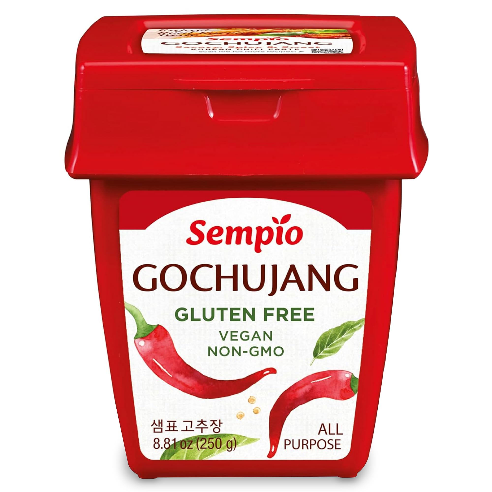 SEMPIO Gluten Free Gochujang: Korean Red Chili Pepper Paste, Sweet Spicy Savory Paste, Traditional Fermented Condiment for Cooking, Marinades, Dips, Creamy Sauces, Vegan, Non GMO (8.8oz/250g)