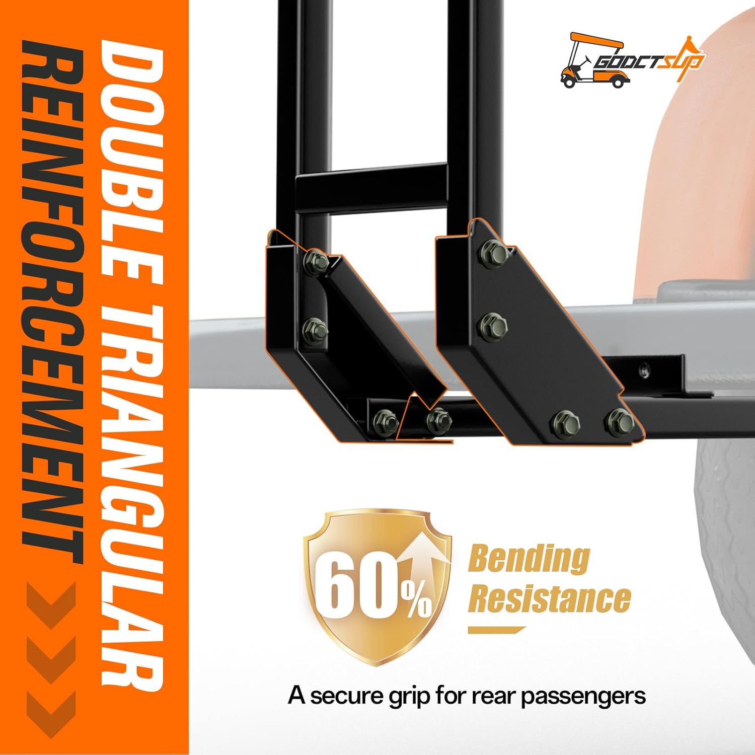 Golf Cart Rear Seat Grab Bar, Fits Club Car EZGO Yamaha(2 2) /(4 2) Passenger Golf Cart with Metal Footplates, Universal Golf Cart Safety Grab Bar, Detachable & Easy to Install