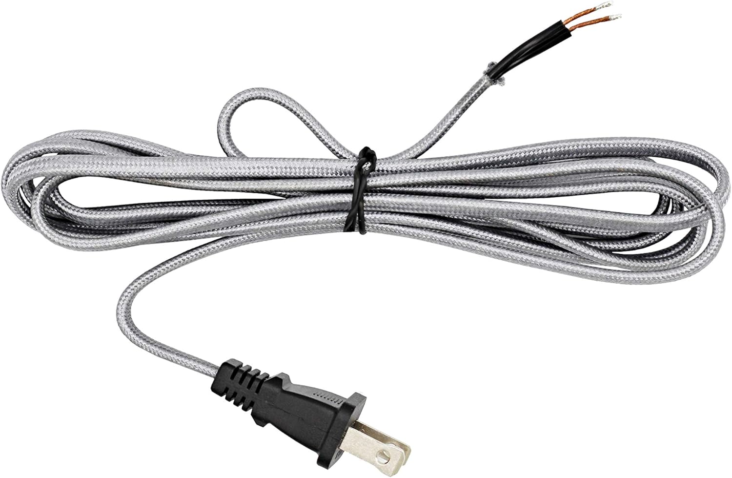 Creative Hobbies Rayon Cloth Covered Electric Lamp Cord with End Plug, Stripped Ends Ready for Wiring -8 Foot, SPT-2 UL Listed (Silver)