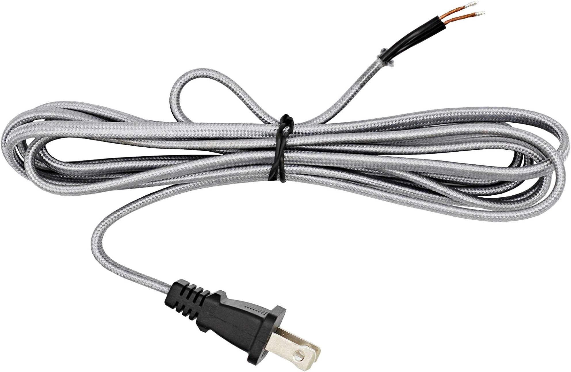Creative Hobbies Rayon Cloth Covered Electric Lamp Cord with End Plug, Stripped Ends Ready for Wiring -8 Foot, SPT-2 UL Listed (Silver)