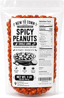 Spicy Peanuts Chile Lime 1 lb, Hot Peanuts Mexican Style, Cacahuates Enchilados con Limon, Mexican Snacks, Resealable Bag, New to Town