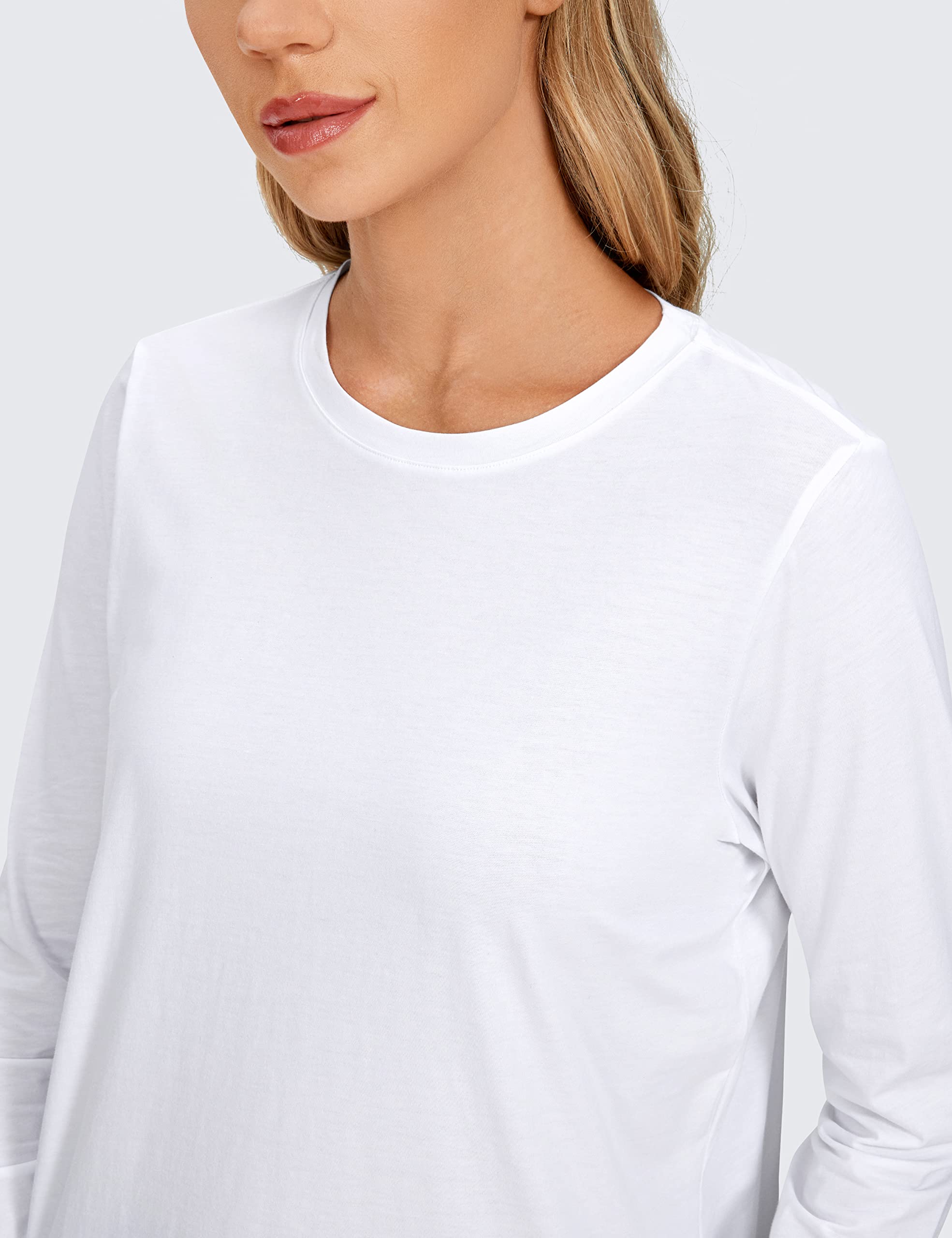 CRZ YOGA Pima Cotton Workout Camisas de Manga Larga para Mujer Athletic Crewneck Yoga Casual Tops Camiseta Lisa