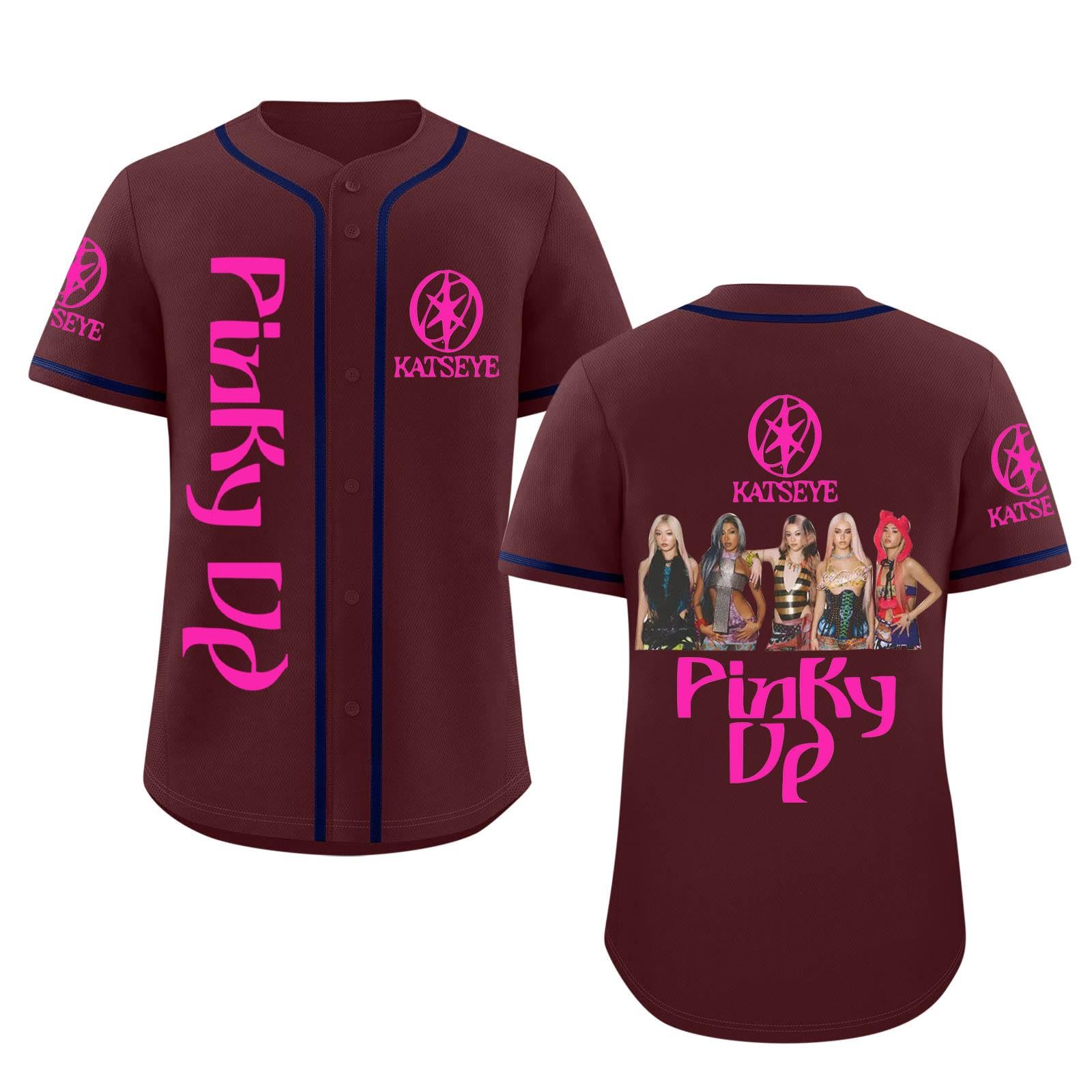 Katseye Tshirt Beautiful Chaos Album Pinky up Baseball Jersey Short Sleeve Button Down Casual Hip Hop Katseye Merch Baseball Jersey for Fans Men Women 02-Wine XXL
