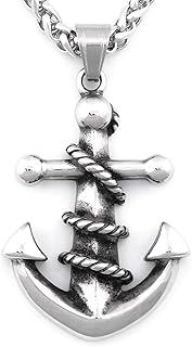 سلسلة مع دلاية بتصميم مرساة بحرية وجمجمة من وارفيك ترمز للحماية والحظ الجيد مجوهرات الستانلس ستيل للرجال والنساء - 20/28 بوصة ان