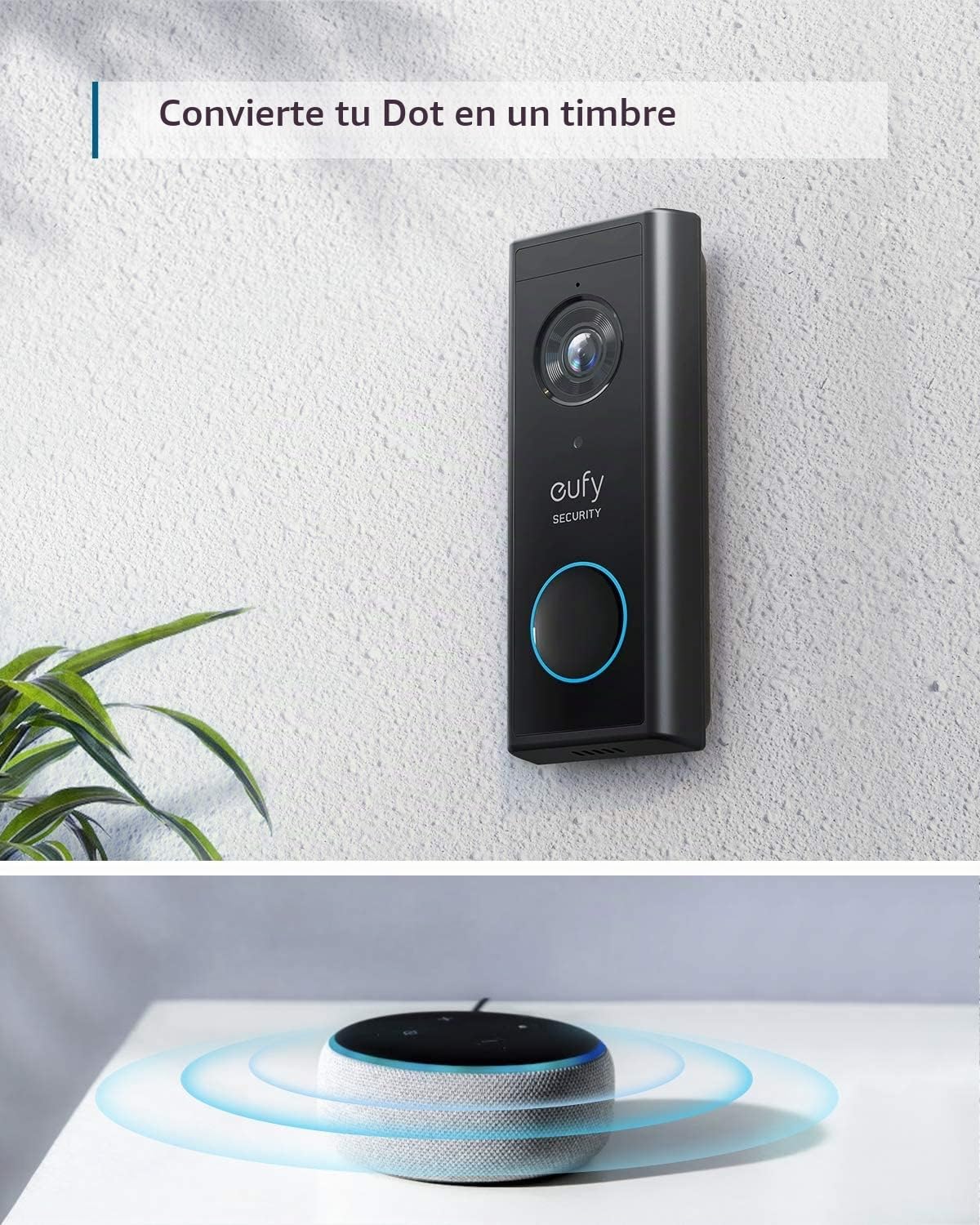 eufy Security, Timbre de vídeo inalámbrico con batería, 2K HD, timbre con cámara, sin cargo, reconocimiento inteligente de personas, función de audio a ambos lados (requiere HomeBase 2