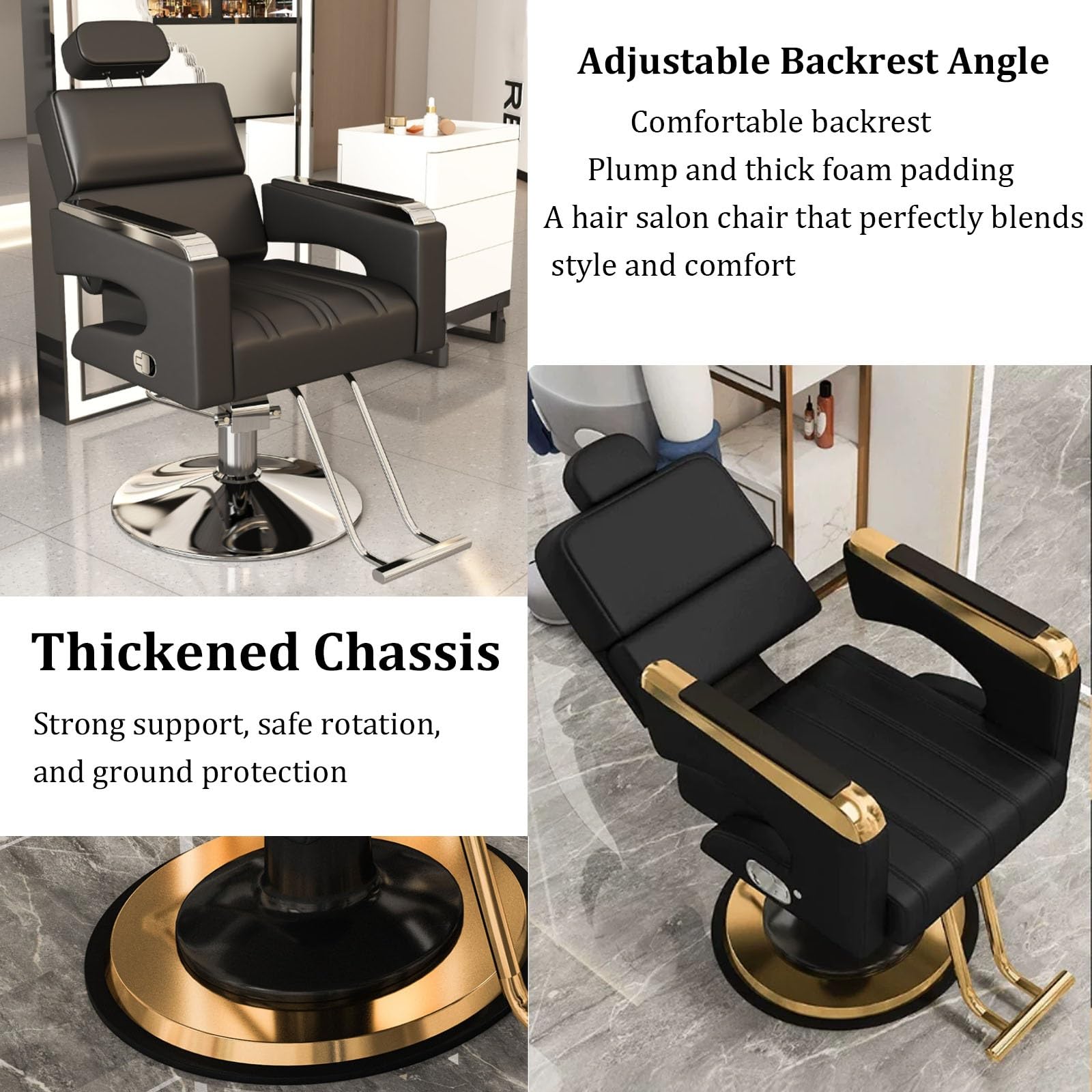 Sillón de barbería hidráulico, reclinable y Giratorio 360° con Estructura metálica, tapicería de Piel sintética (PU), Ideal para peluquerías o Estaciones de Lavado(Gray)