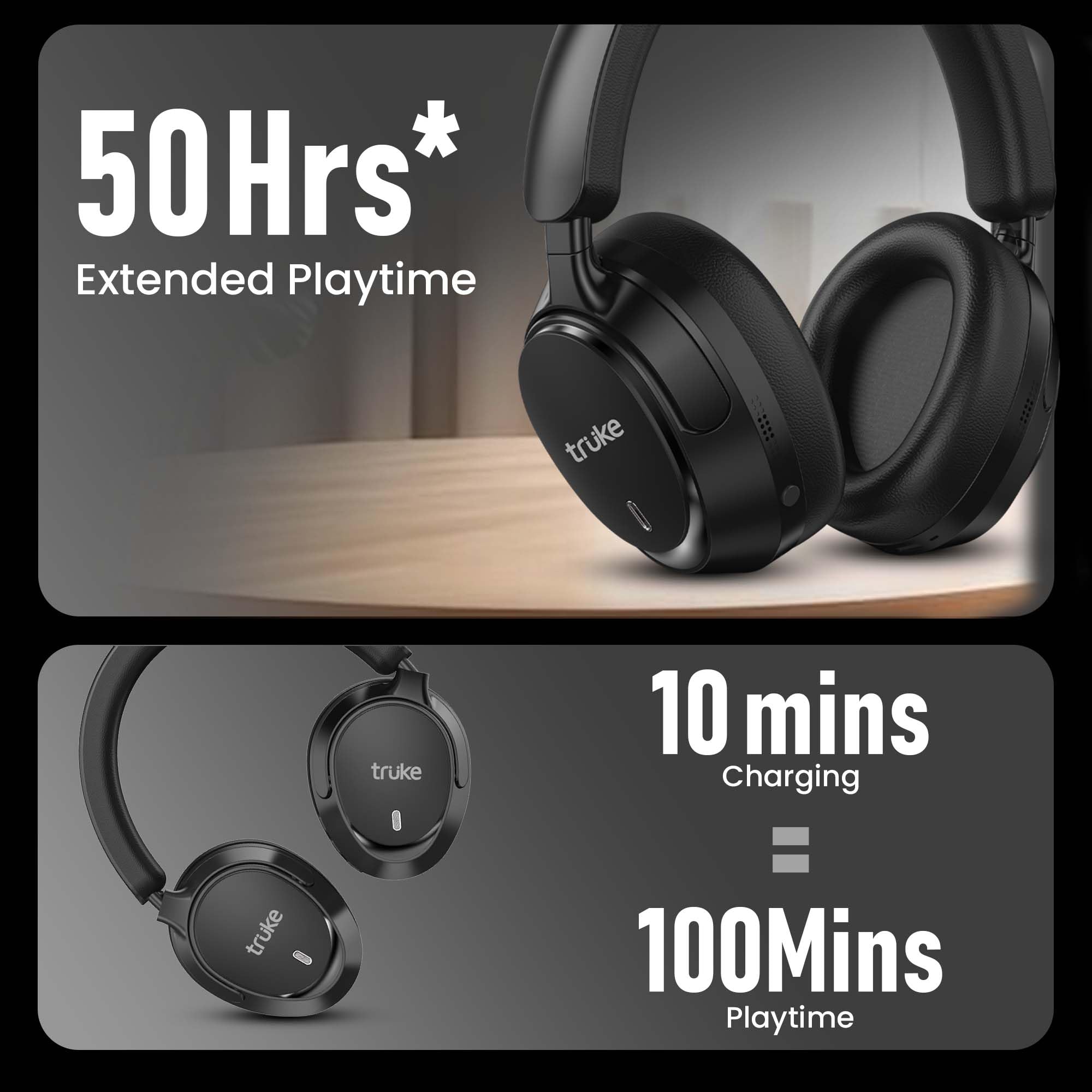 truke New Launch Aura Bass V2 Over The Ear Headphone with 50 -5