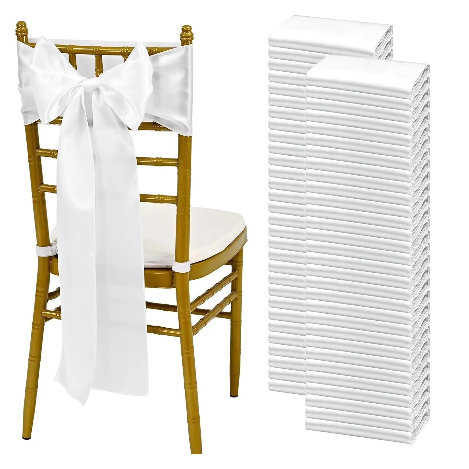 YGSGJSP Chair Sashes 10/50PCS Satin Chair Sashes Bows Universal Ribbon Ties Back Sash for Wedding Party Events Banquets Cover Decoration for Wedding(White,50pcs)