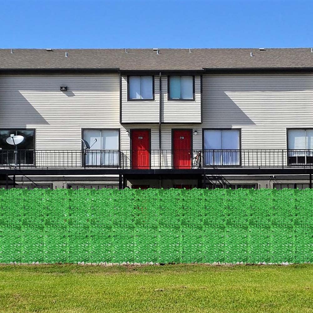 E&K Sunrise 39" x 117" Faux Laurel Leaf Privacy Fence Screen Artificial Leaves Hedge Fence Covering Wall Decoration Panels for Garden Backyard Porch Indoor Outdoor (Light Green)