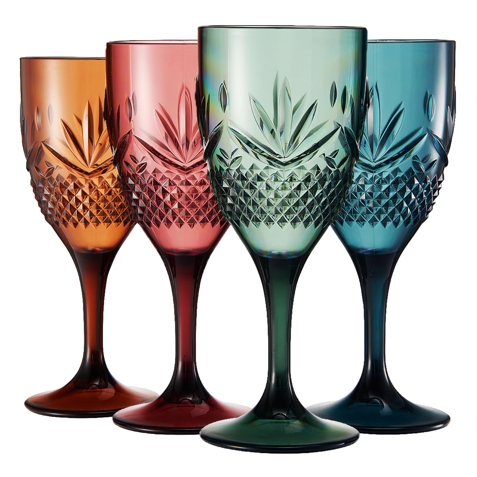 Bruchsichere Weingläser mit Tritan-Stiel, wiederverschließbar, 4er-Set, gedeckte Farben, Kristallglas, ähnlich, Kristall-Acryl-Trinkgeschirr, wiederverwendbar, unzerbrechlich, BPA-freier Kunststoff,