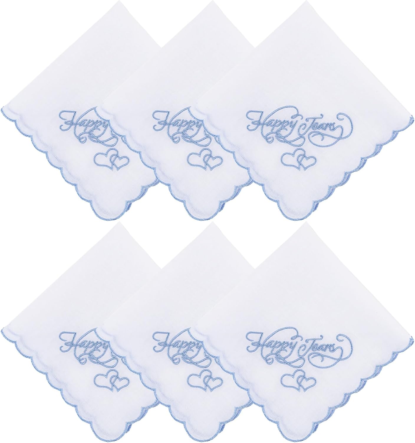 Framendino, 6 Pack Happy Tears Embroidered Handkerchief for Wedding