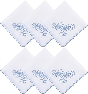 Framendino, 6 Pack Happy Tears Embroidered Handkerchief for Wedding