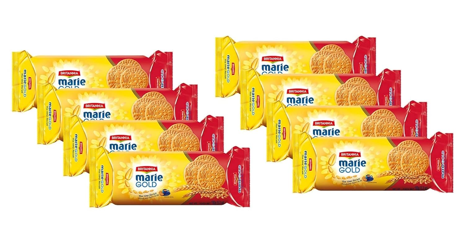 Britannia Marie Gold Cookies 5.3oz (150g) - Biscuits Pour l'heure du thé - Crispy Tea Time Snack - Delicious Grocery Cookies (Pack of 8)