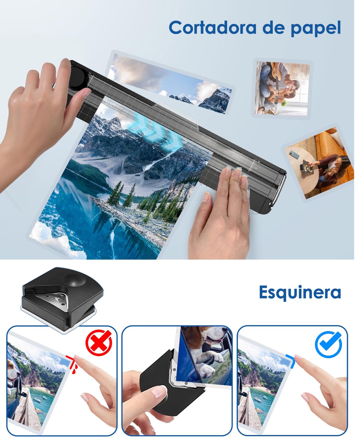 Plastificadora A4 Máquina Laminadora 4 en 1 con 30 Bolsas de Plastificación para A4/A5/A6, Calentamiento Rápido, Plastificadora Frío Caliente con Cortador de Papel y Redondeador de Esquinas
