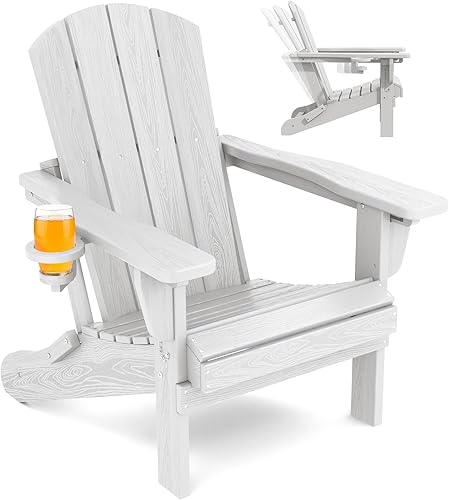 SERWALL Silla Adirondack plegable, silla Adirondack reclinable con soporte para tazas, silla Adirondack ajustable con 3 posiciones reclinables,
