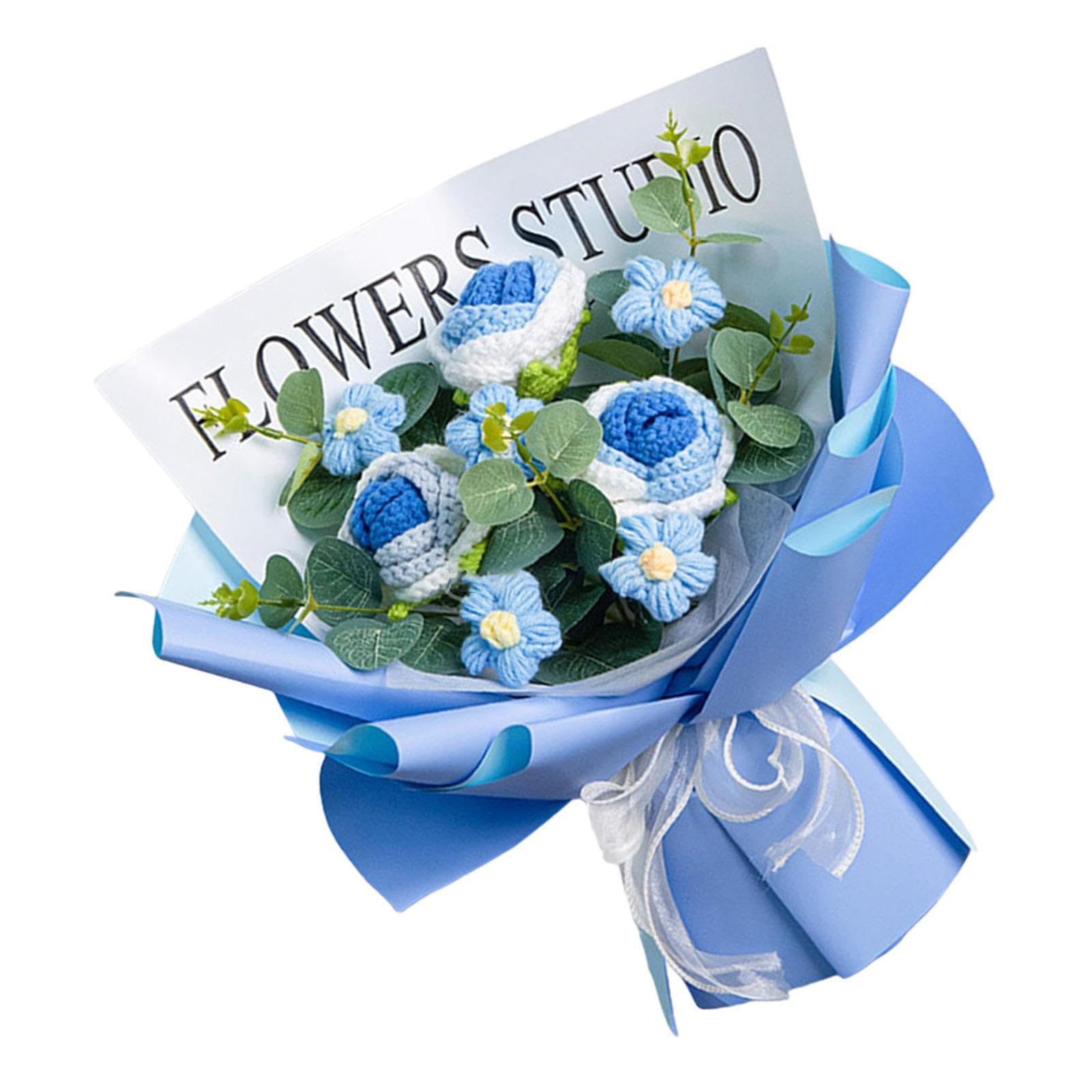 LIXSAZSE Table Centerpiece Wedding Party Stunning Handmad Crochet Bouquet Brightening Up Special Occasions Creating Romantic And Warm Atmosphere. Flower, Gradient blue, 35x30cm